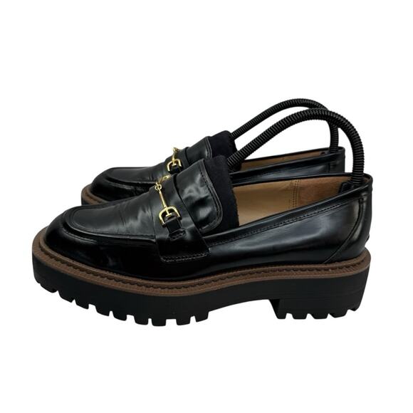 SAM EDELMAN Laurs Lug-Sole Tailored Loafer Flats Leather Black Chunky WMS Sz 8 - Picture 3 of 16